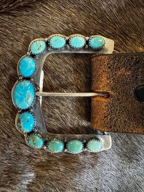 Genuine Turquoise and Sterling Silver Belt Buckle